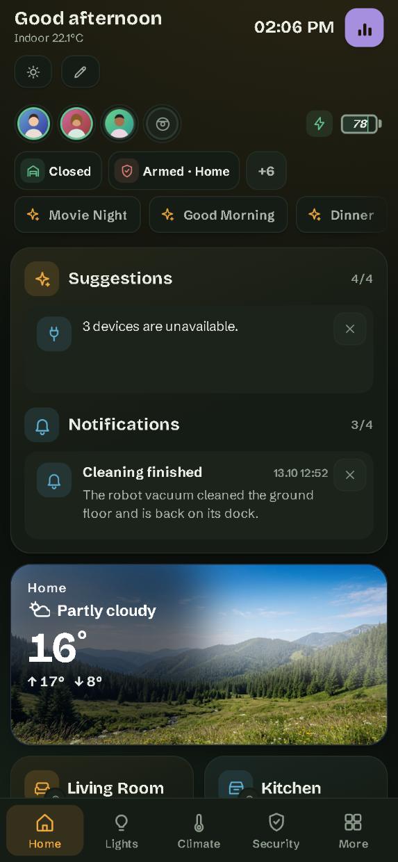 On a phone: the Home page, with the page bar at the bottom