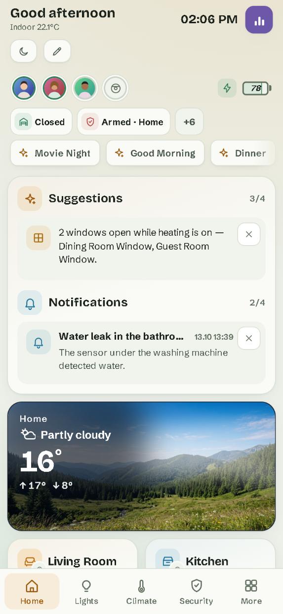 On a phone: the Home page, with the page bar at the bottom